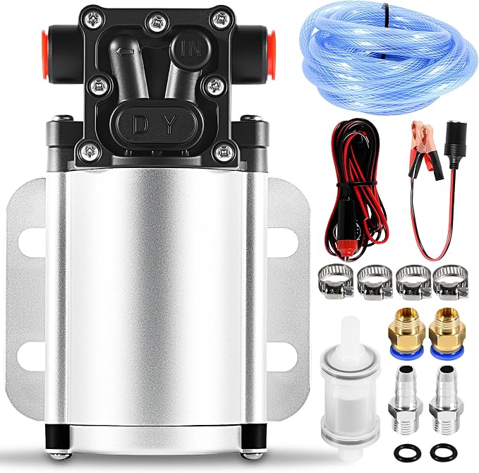 Self-priming Electric Fuel Transfer Pump | 12 Volt 2.67 GPM High Efficiency for Liquids Diesel Kerosene Gasoline Water, with Filter Cartridge