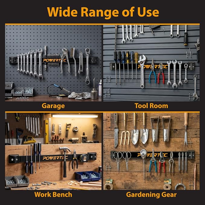 POWERTEC Magnetic Tool Holder Strip 12" 4PK, Metal Magnet Tool Bar Organizers for Garage, Workshop & Kitchen w/Mounting Screws, Space Saving Shop Organization Accessories (71965)