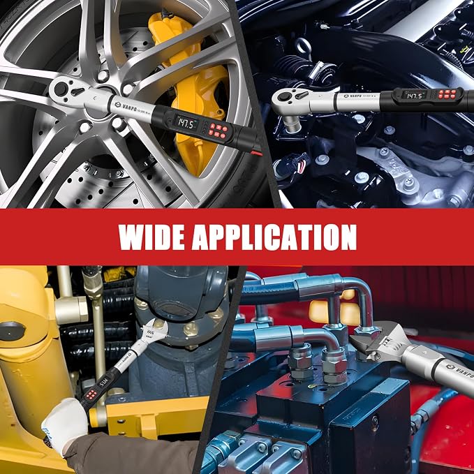 VANPO Adjustable Digital Torque Wrench, 7.38-147.5 Ft.lb/10-200Nm for HVAC | Electronic Torque Wrench with 38mm Jaw and 1/2" Ratchet, ±2% Accuracy, Buzzer, Vibration and LED Indicator for Split AC, Car