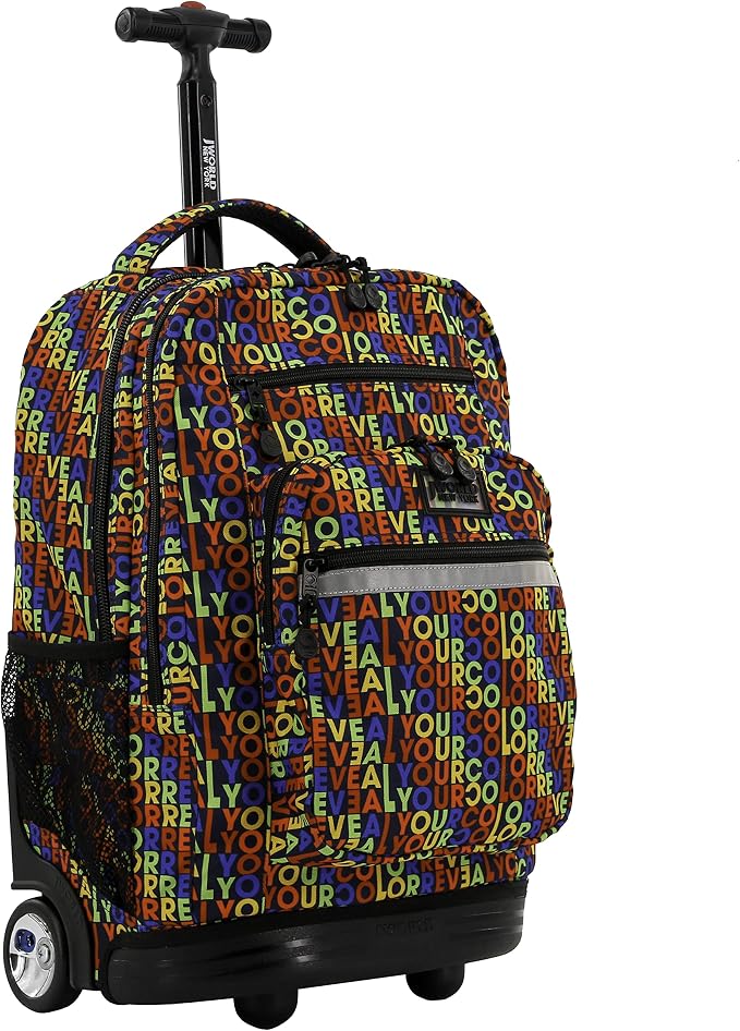 J World Sundance Laptop Rolling Backpack for Girls Boys. Roller Bookbag with Wheels, 20 Inch, RYC