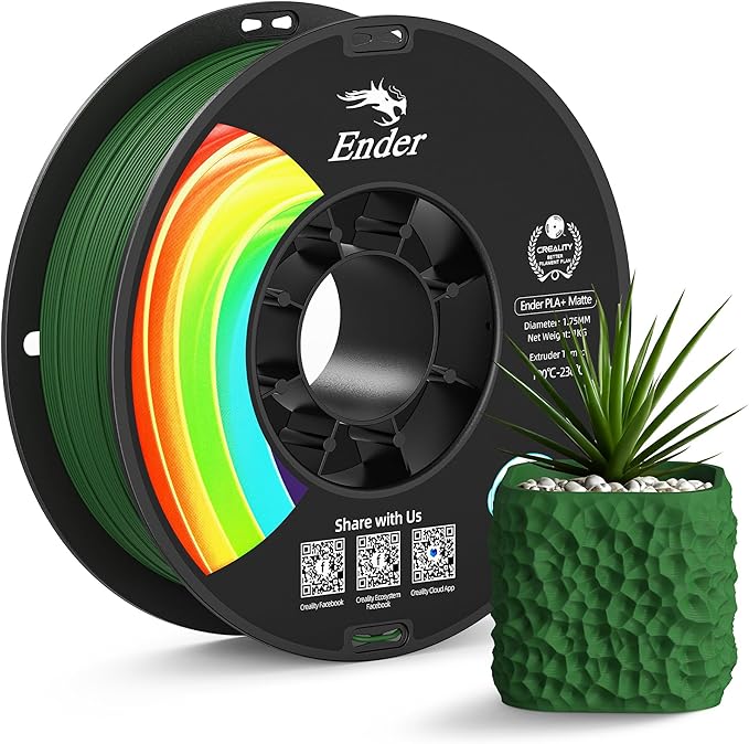 Creality Matte PLA Plus Filament 1.75mm, Low Warping, Minimal Layer Lines, Dimensional Accuracy +/- 0.02mm, 1kg (2.2lb) 3D Printer PLA+ Filament, Matte Green