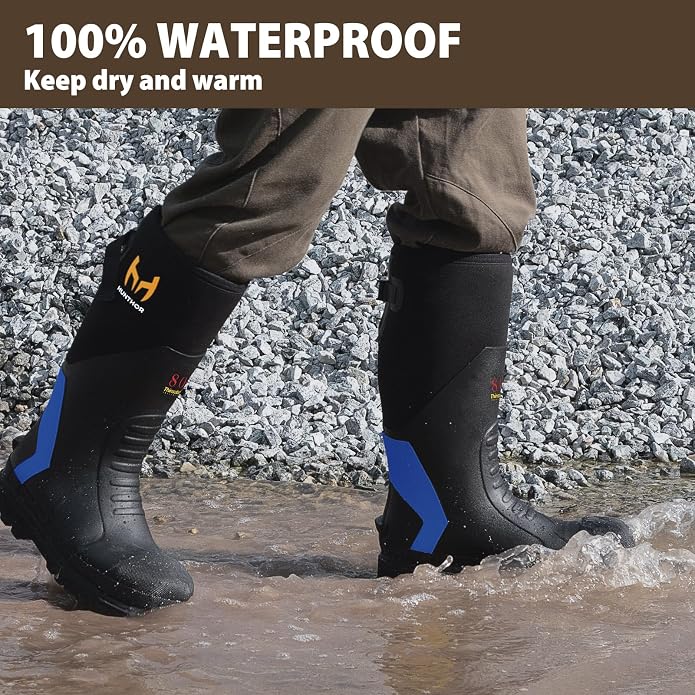 Rubber Work Boots with 800g Insulation, Puncture-Proof Steel Toe & Shank, Lightweight EVA Outsole Waterproof Insulated Neoprene Hunting Boots for Farming, Construction and Manufacturing (Size 6-14)