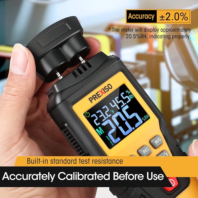 PREXISO 7-in-1 Digital Wood Moisture Meter & PREXISO Multi Surface Laser Level LED Light Vial, 30Ft Horizontal and Vertical Line Laser