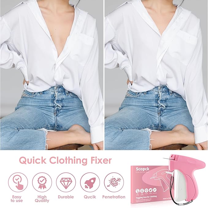 Stitch Gun for Clothes - Handheld Stitch Gun Quick Clothing Fixer - Tagging Gun - Includes 6 Needle, 1000 Black Fasteners & 1000 White Fasteners