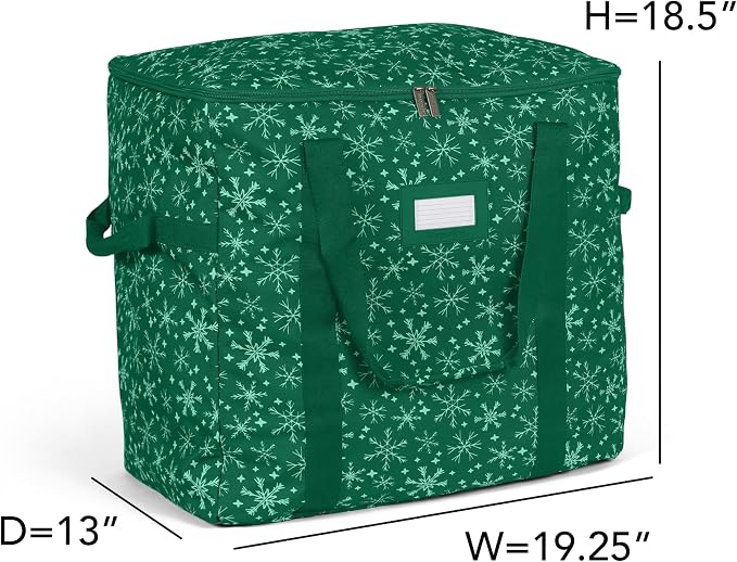 Covermates Keepsakes Treasurekeeper Storage Bag - Carrying Handles, ID Window - Holiday Storage, Green Snowflake