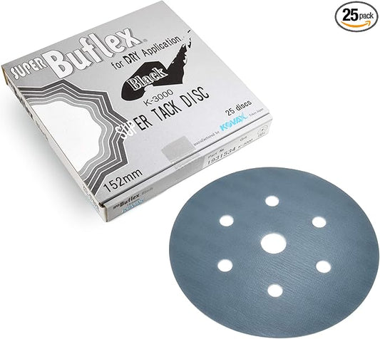 Super Buflex Flexible Dry 6 inch Sanding Discs, Black K-3000, 7 Holes, Hook & Loop, 193-1534, 25 Discs