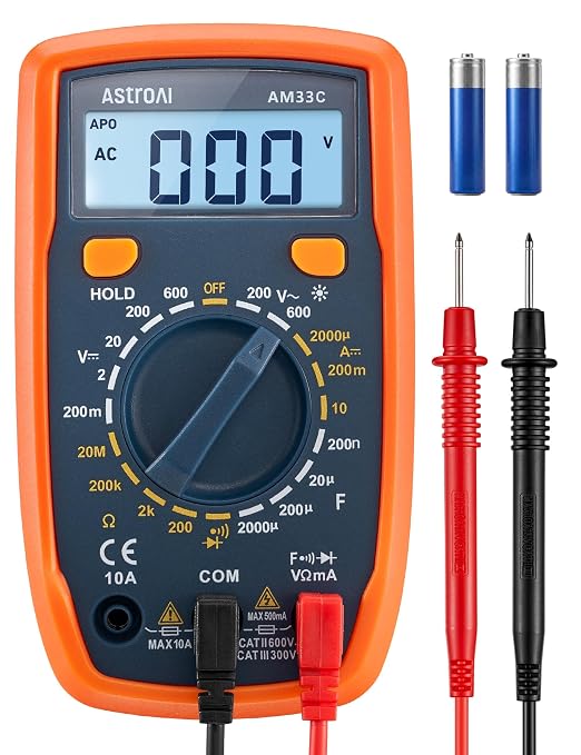 AstroAI Digital Multimeter Tester with Capacitance, 2000 Counts DC AC Voltmeter and Ohm Volt Amp Meter; Measures Voltage, Current, Resistance, Capacitance, Continuity and Diode, Orange
