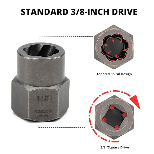 NEIKO 04207A Impact Nut & Bolt Extractor Set, 14 Piece Lug Nut Removal Tool, 3/8 Drive, Deep and Shallow Stripped Bolt Extractor Socket Set, Rounded Bolt Removal tool, Nut Remover Socket Set, CR-Mo