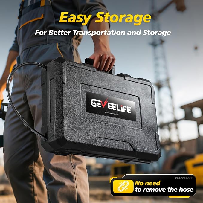 GEVEELIFE Electric Grease Gun - Equipped with 2×2000mAh Batteries, Fast Charger & 90° Swivel Coupler, 12,000 PSI - Works with Bulk & Cartridge Grease for Farm, Truck, Construction
