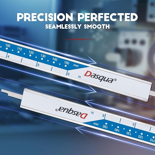 Dasqua 6”/150mm Digital Caliper, Stainless Steel Precision Measuring Tool with Advanced Dual Chip, Large LCD, Resolution 0.0005”/0.01mm, Accuracy ±0.001”/0.02mm