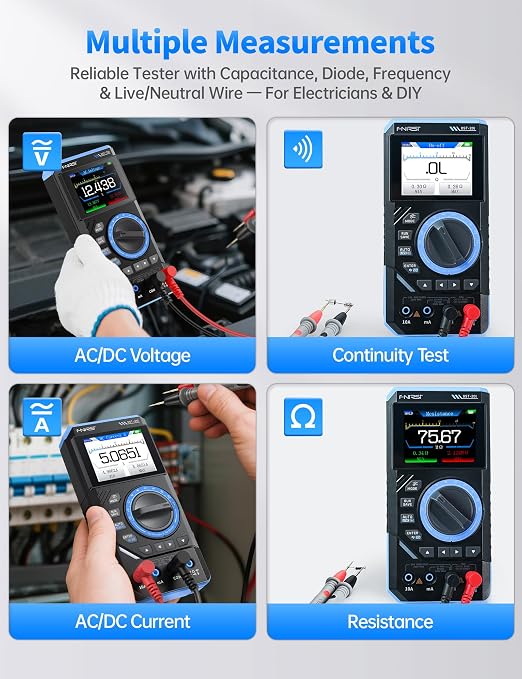 FNIRSI DST-201 3IN1 Digital Multimeter 19999 Counts TRMS, 1MHz Bandwidth Handheld Oscilloscope Multimeter DDS Generator, 5MSa/s Sample Rate, AC/DC Voltage Current Capacitor Resistor Diode Temperature