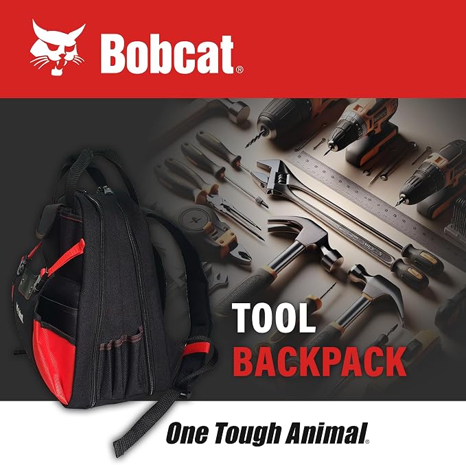 Bobcat Tool Organizer Backpack, EVA Hard Pocket, Large Capacity Storage for Electricians & Technicians, Heavy Duty Mobile Tool Bag (Black/Red Tool Backpack)