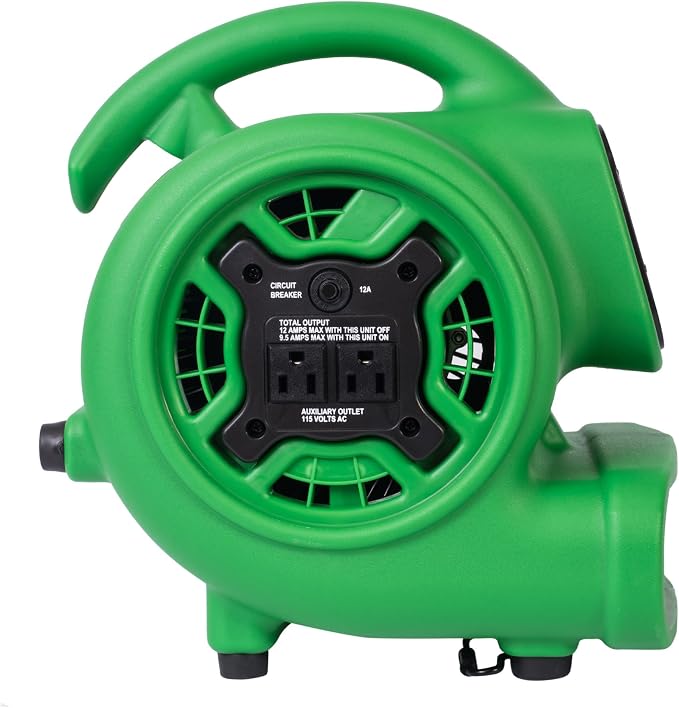 XPOWER P-230AT Mini Mighty 1/4 HP 925 CFM Centrifugal Air Mover, Carpet Dryer, Floor Fan, Blower, Stackable, Daisy Chain, for Water Damage Restoration, Janitorial, Plumbing, Home Use, Green