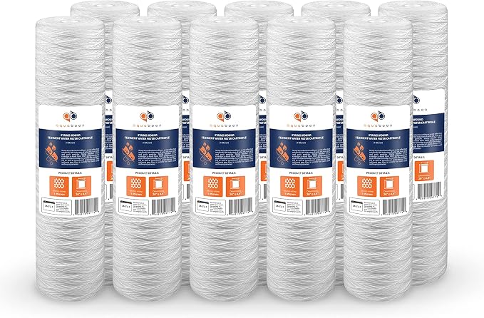 Aquaboon 1 Micron Whole House 20" x 4.5" String Wound Water Filter Replacement Cartridge for Well Water Compatible with SWC-25-2005, P5-20, 10-Pack
