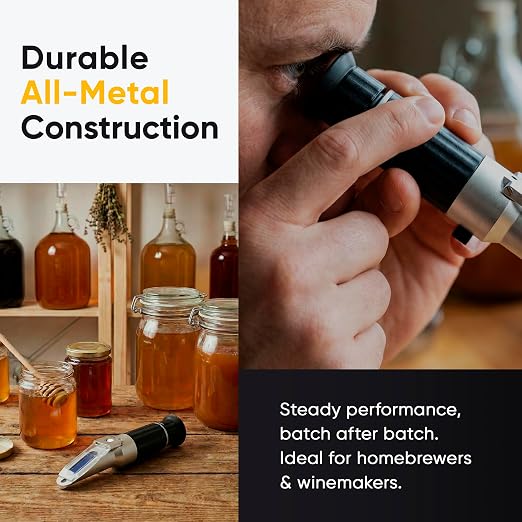 28–62% Brix Handheld Analog Refractometer, Durable All Metal High Brix Meter for Honey, Thick Syrups, Concentrates and High Sugar Solution Measurement