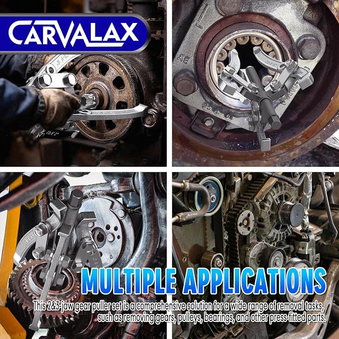 CARVALAX Gear Puller Set, Reversible 2 & 3-Jaw Puller Set, CR-V Steel 3" 4" 6" 8" Bearing Puller Kit (24pc) for Gear, Bearing, Pulley and Flywheel, Puller Tool with Black Carry Box