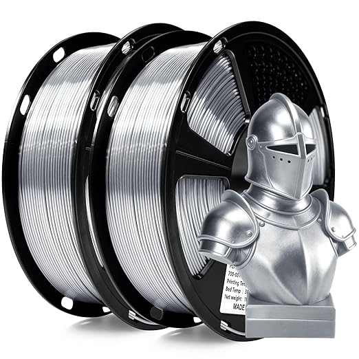 GEEETECH 2KG Silk Silver PLA Filament 1.75mm, 3D Printer Shiny Silk Filament,1kg Spool (2.2lbs), Dimensional Accuracy +/- 0.02mm, Fit Most FDM Printer (Silk Silver)