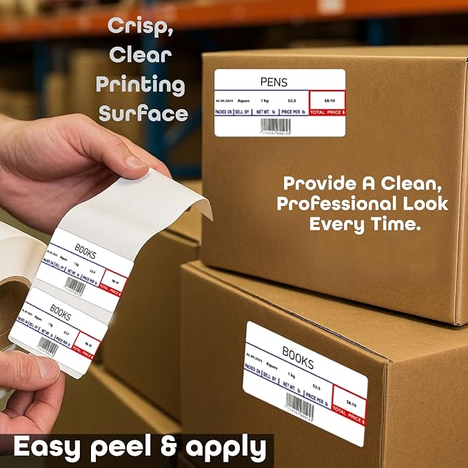 Aquos CAS CL-8000 Printing Scale Label Rolls | Direct Thermal Labels for CAS Scales | Label Roll with Strong Adhesive | Smudge-Free Thermal Paper | Made in USA