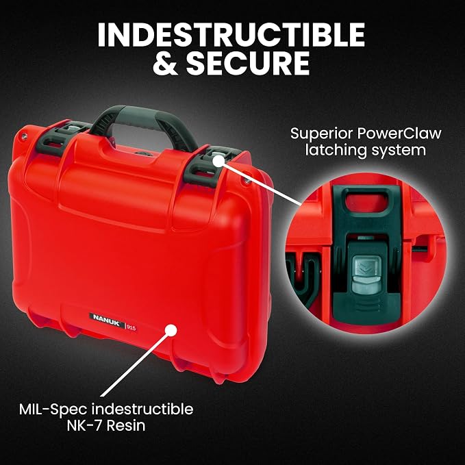 NANUK 915 Hard Case with Cubed Foam – Compact Waterproof Travel Camera Hard Case with Padded Dividers, 13.8” x 9.3” x 6.2” – Dustproof and Impact Resistant, Airline Carry-On Approved – Red