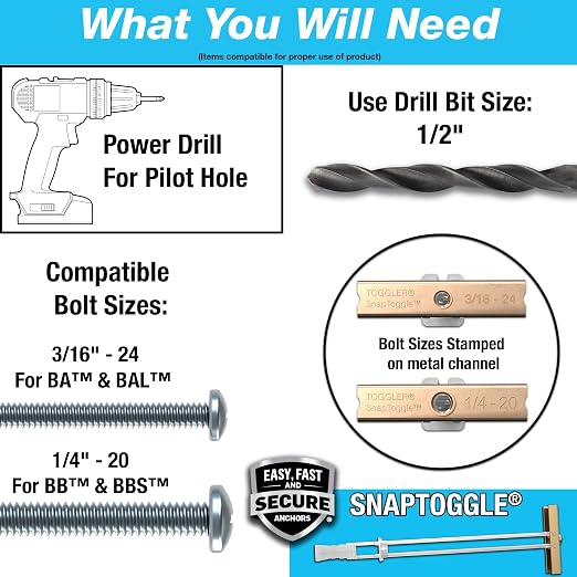 TOGGLER SNAPTOGGLE Drywall Anchor with included bolts for 0.25"x2.5" (100 Pieces)