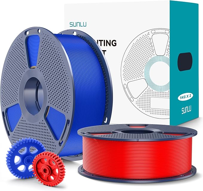 SUNLU PLA+2.0 3D Printer Filament 2KG, Upgrade PLA+ Filament 1.75mm, Tougher and Stronger, Dimensional Accuracy +/-0.02mm, 1KG per Spool, 2 Pack, 2KG Total, Red+Klein Blue