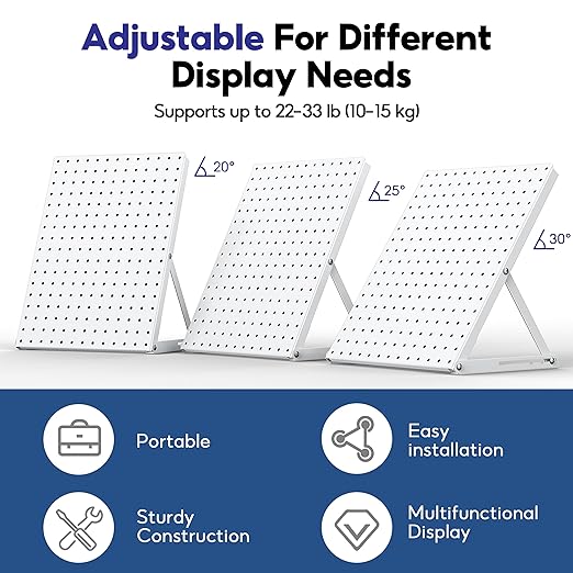 2 Pack Pegboard Display Stand, Sturdy Anti-tip Design,Small Peg Board Tabletop with 24 Hooks, Adjustable Metal Peg Board for Vendor Display, Craft Show, Jewelry Display 16''X12'' – White