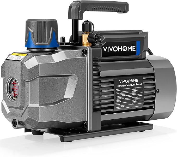 VIVOHOME 3/4 HP 7.2 CFM 2 Stage A2L HVAC Vacuum Pump, Sparkless Motor for R32 R1234yf R454B R134a R22 R410a Systems, Auto AC Vacuum Pump for Air Conditioner Resin Degassing with Oil Bottle