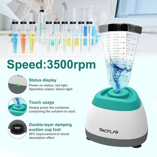 Mini Vortex Mixer 3500RPM, Touch Nail Polish Shaker Lash Glue Shaker, Lab Paint Shaker for Tattoo Ink Acrylic Paint Test Tubes, DC Brushless Motor, 3s Mix, Silicone Cap (Green)