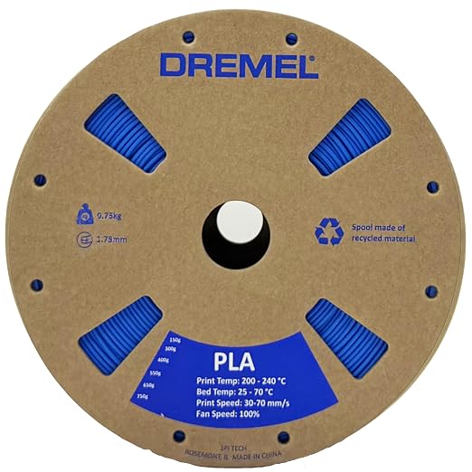 Dremel DigiLab PLA-BLU-01 3D Printer Filament, 1.75 mm Diameter, 0.75 kg Spool Weight, Color Blue, RFID Enabled, new Formula and 50 Percent More per Spool