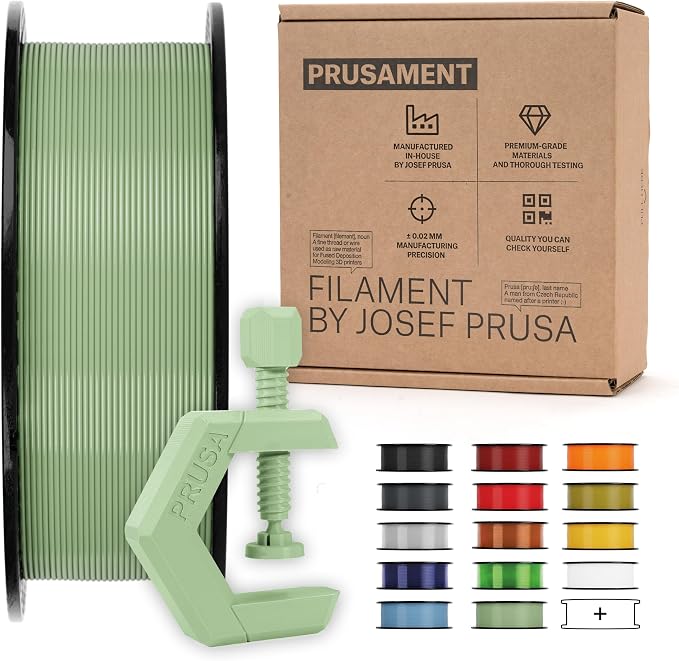 Prusament Premium PETG Pistachio Green 1.75mm 1kg Filament | PETG filament with ±0.02 mm precision, low stringing, strong layer adhesion, and reliable tangle-free printing.