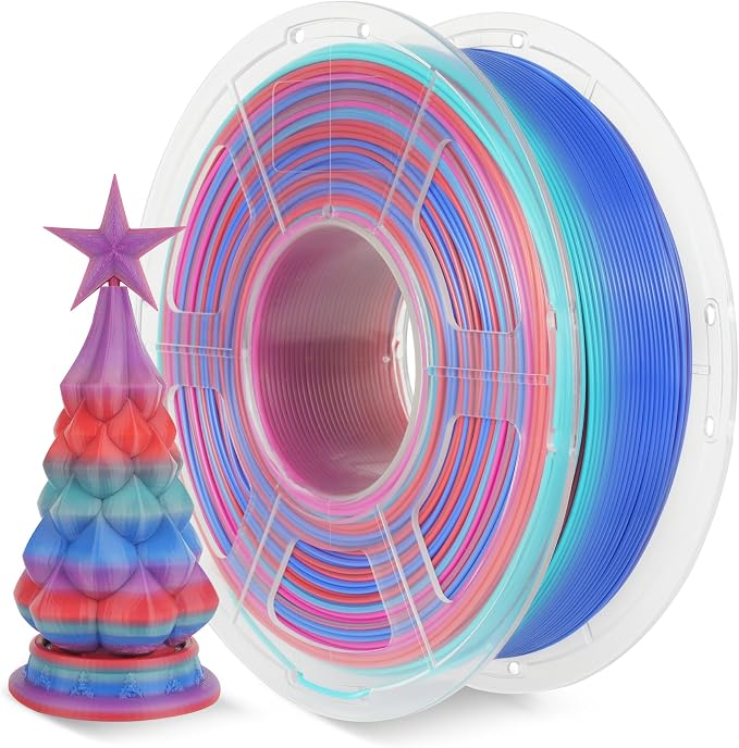 SUNLU PLA Rainbow Filament, Multicolor 3D Printer Filament, Smooth Color Change, Color Change Each 8 Meters, Suitable for Christmas Decoration, 1kg 330 Meters, PLA Rainbow (Red-Cyan-Blue-Purple)