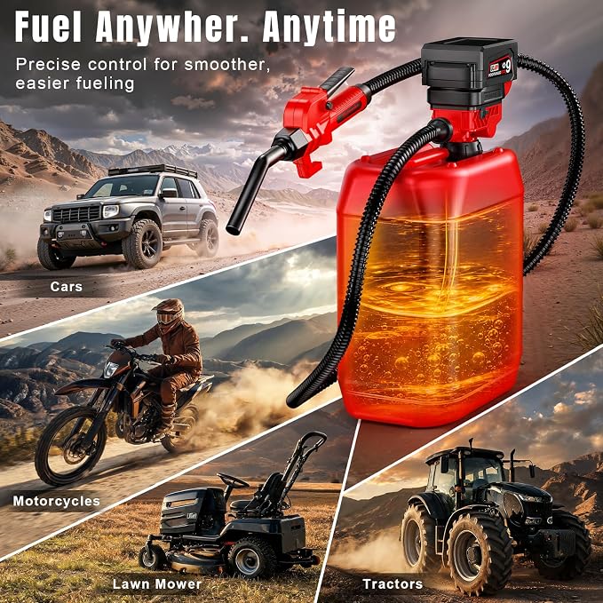 Fuel Transfer Pump for Milwaukee M18 Batteries, Cordless 3.7 GPM Flow | Gas Can Pump Kit with Locking Nozzle, 3 Adapters for Gasoline, Diesel, Kerosene & Light Oil, Battery Not Included