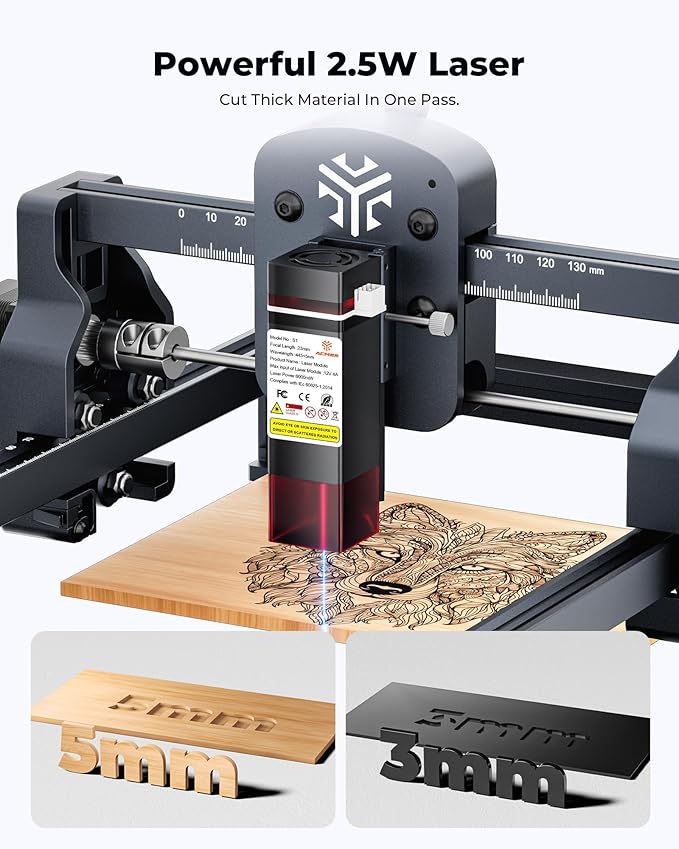 ACMER S1 Laser Engraver 3500mW, Compact Desktop Engraving & Cutting Machine for DIY Crafts, Small Business & Makers, 130×130mm Work Area, 0.04mm Laser Spot Engraving Machines & Tools
