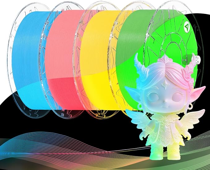 Creality 3D Printer Luminous RFID Filament, Hyper RFID PLA Filament 1.75mm for 3D Printing, Glow in The Dark Filament, Bright Long-Lastin, 1KG(2.2 lbs) Spool (Pink+Blue+Yellow+Green)