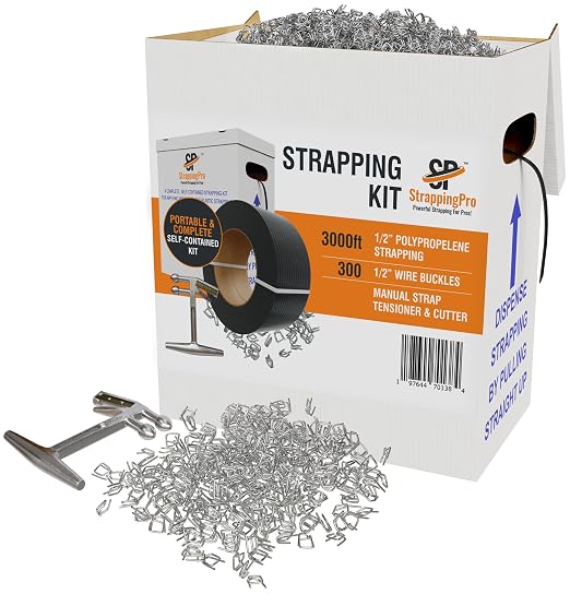 Portable Strapping Kit with 3000 Feet of 1/2" Plastic Poly Strapping, 300 Steel Banding 1/2" Clip Seals, Hand Tensioner & Strap Cutting Tool - Lightweight Shipping Banding Strapping Kit