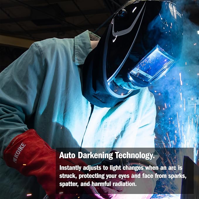Koike Next-Series Auto-Darkening Welding Helmet, ANSI-Certified, Perfect 1/1/1/1 Clarity, Welding Shield for Arc, TIG, MIG, and Stick Welding