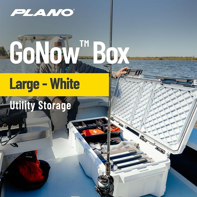 Plano GoNow Box, Waterproof Gear Storage, Heavy-Duty Outdoor Utility Container with Tray and Dividers for Tools and Accessories, Large, White