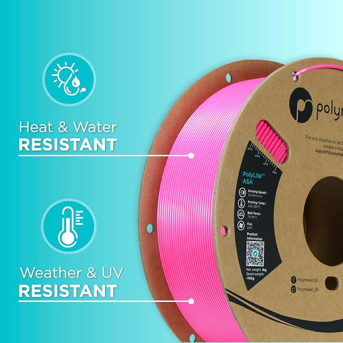 Polymaker ASA Filament 1.75mm Pop Pink, 1kg ASA 3D Printing Filament, Heat & Weather Resistant - ASA 3D Printer Filament Perfect for Printing Outdoor Functional Parts