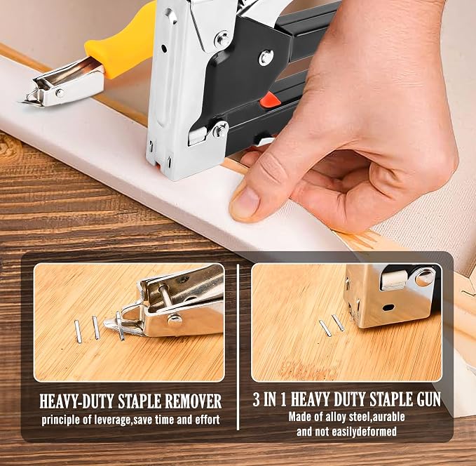 Heavy Duty Canvas Pliers and Staple Gun Kit, 4-in-1 Canvas Stretching Tools with Spring Return Handle, Staple Remover, 1000 Staples for Art Oil Painting Framing, DIY Upholstery, Picture Framing