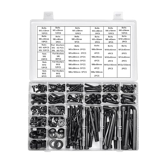434PCS M5 M6 M8 M10 M12 Metric Bolt Assortment 12.9 Grade Cylindrical Head Screws Nuts and Washers Hex Socket Head Cap Machine Screws Kit