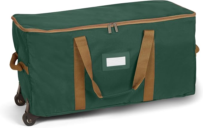Covermates Keepsakes Rolling Treasurekeeper Storage Bag – Heavy-Duty Polyester with Dual Wheels & Handles – Protects Holiday Decorations with ID Window & Dual Zipper Access, Green