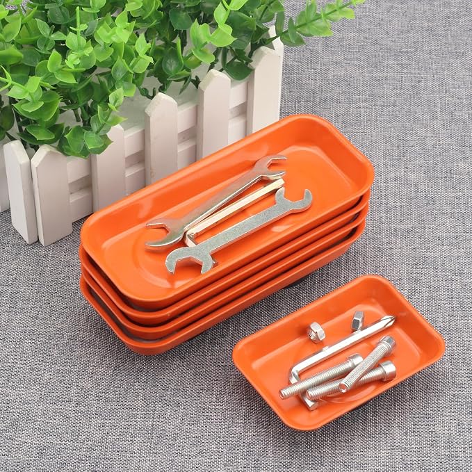 10 PCS Magnetic Trays, Include 5 PCS 5.9X2.6Inch & 5 PCS 3.7X2.5 Inch, Magnet Tool Tray, Magnetic Parts Tray, Orange, by GENHAKON