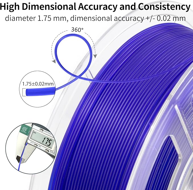 IEMAI Clear PLA Filament 1.75mm Blue 1kg, Glossy Transparent Finish 3D Printer Filament Up to 600mm/s High Speed Printing for Lampshades, Home Décor & Creative DIY