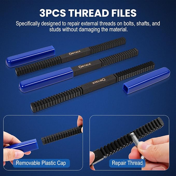 49-Piece Professional Thread Chaser Set, UNC UNF & Metric Thread Repair Kit with Taps, Dies, Thread Files, Automotive Wheel Stud Rethreading Tool Kit