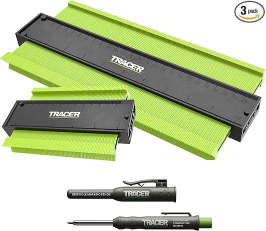 Tracer Contour Gauges and Deep Hole Construction Pencil Set. 130mm (5”) & 250mm (10”) Precise Profile Tools. 2 x Gauges and Carpenters Pencil Set