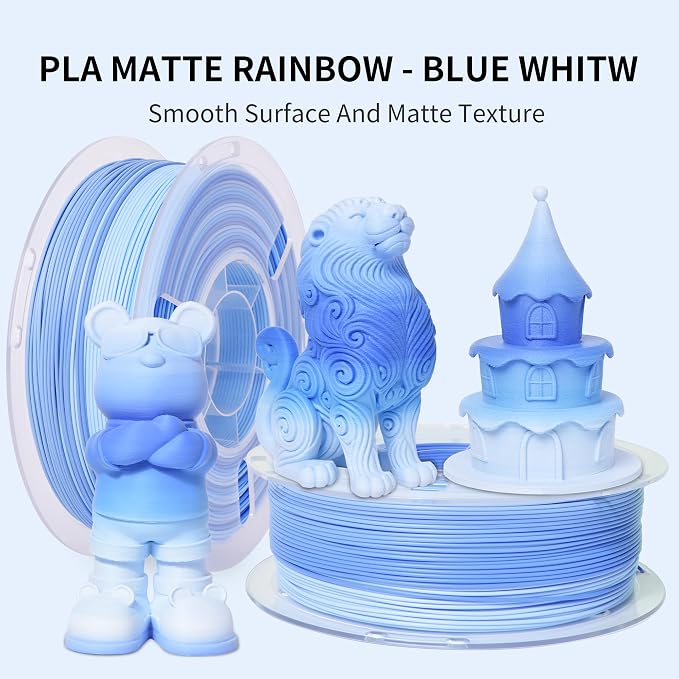 RAMBERY Matte Rainbow Printer Filament Multicolor 3D Printing Accessories Neatly Wound, 1.75mm 1kg(2.2lb), Matte Rainbow Blue-White