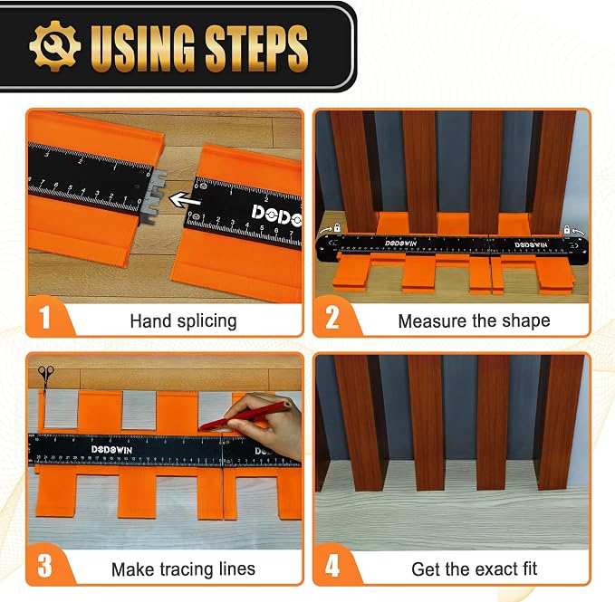 DODOWIN 10+5 Inch Connectable Contour Gauge with Lock, Extended Profile Duplicator Tool for Flooring, Tile, Laminate & Woodworking, Shape Outline Gauge, Father’s Day Gifts for Dad Men Husband