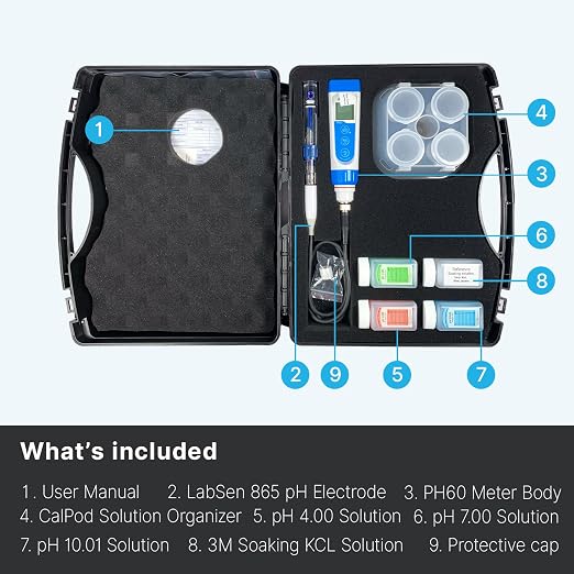 Apera Instruments PH60-HT Handheld pH Meter Tester Kit with LabSen 865 pH/Temp. Electrode for Lab-Grade pH Measurement in High Temperature and/or Corrosive Water Solutions