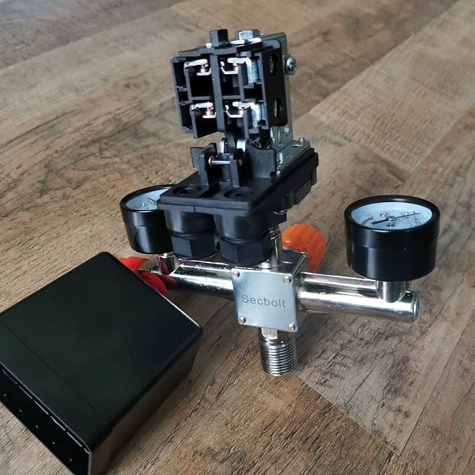 Secbolt Pressure Switch Manifold Regulator Gauges Air Compressor Pressure Switch Control Valve 90-120PSI (Vertical Switch)