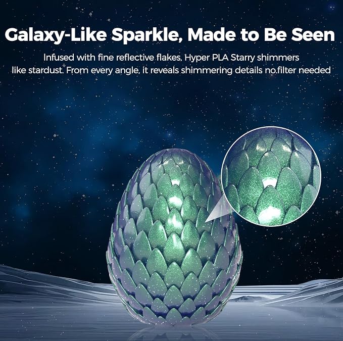 Creality Hyper PLA Starry Galaxy 3D Printer Filament, Sparkle PLA 1.75mm, Shimmering Stardust Finish, High Speed RFID Smart Filament, Smooth Shine Fits for Most 3D Printers